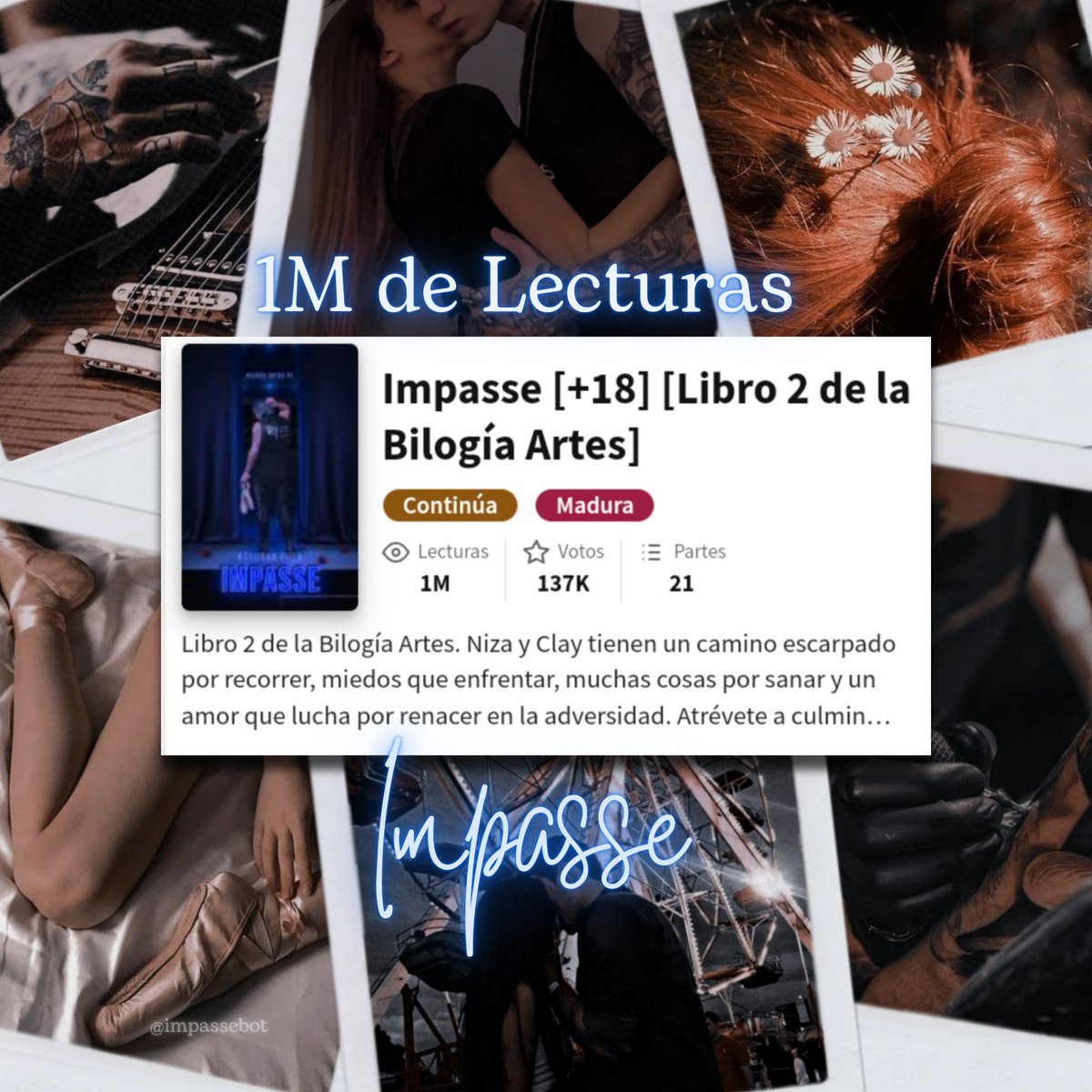 impassebot's tweet image. #Impasse ha llegado al primer millón de lecturas 💙🩰🎸🍊🎡✨🫶🏻🥹

@KayurkaR, Nilay esta llegando lejos ✨