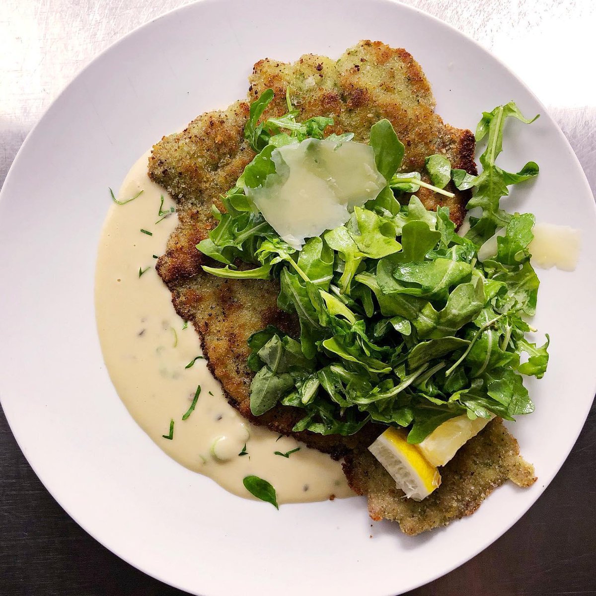 Join us at Bistro Barberet every Wednesday, for 
Veal Schnitzel night!
Our tender veal schnitzel is again being served with the popular lemon caper butter sauce, arugula salad and shaved aged Parmesan cheese.
On busy nights we sell out, 
order yours as soon possible!
That su