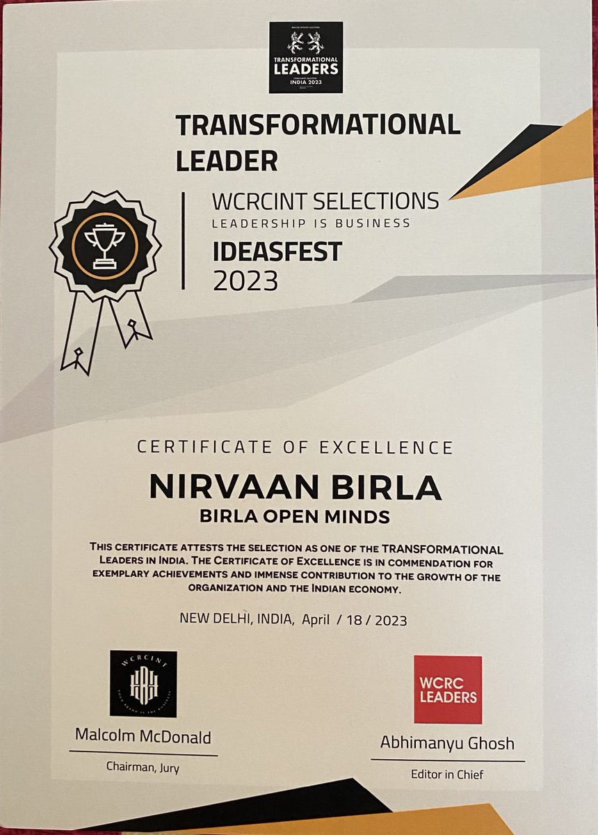 BirlaOpenMind's tweet photo. Birla Open Minds dedication and the individuals hard work to make us thrive have helped us to receive a certificate of excellence and commendation at the India's Transformational Brands and Leaders 2023 event.  
#awards #franchise #education #school #Bom #BirlaOpenMinds https://t.co/0yEtIiwL0y
