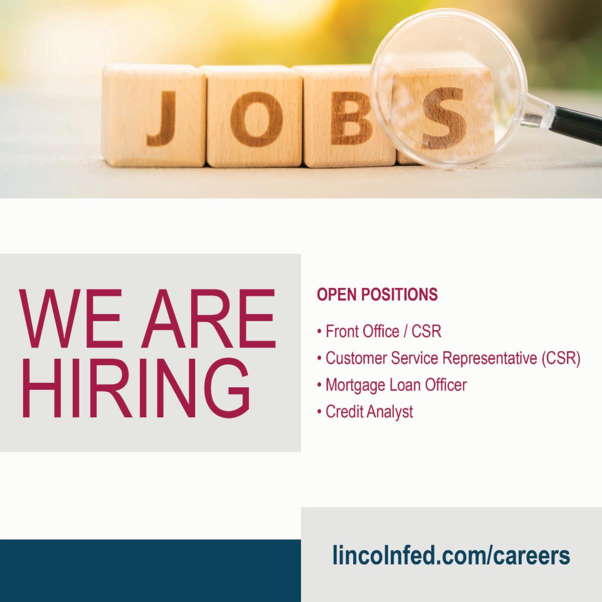 LFSBank's tweet photo. We're hiring! For information about open positions visit https://t.co/Qztr8pbTxI. 

#Hiring #BankingJobs #NebraskaJobs #JobSearch #PersonalBanking https://t.co/yvqladvsAQ