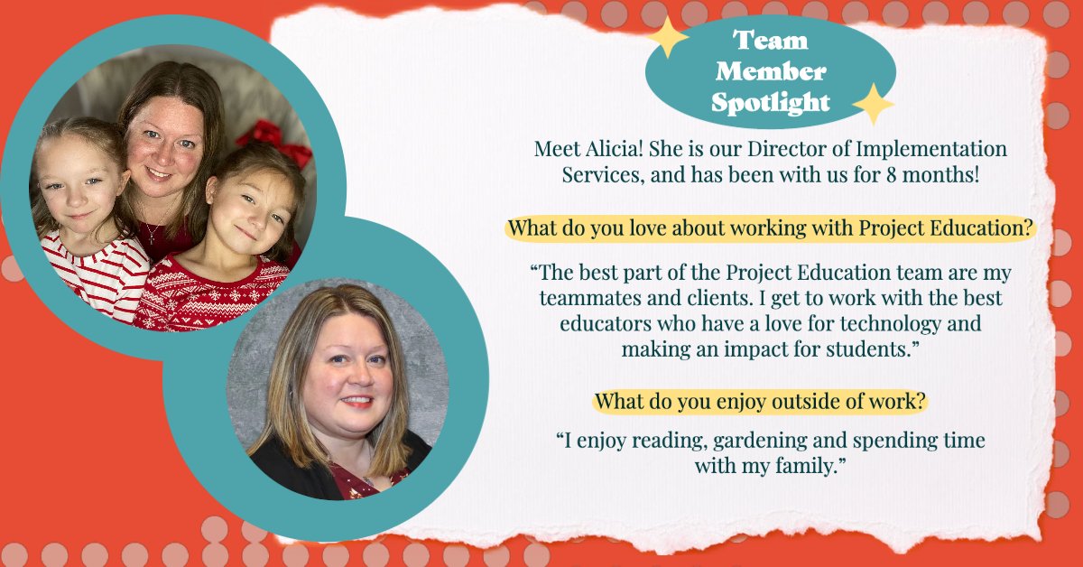 It's time for #TeamMemberTuesday and today's spotlight is on Alicia Bergeron, M.Ed., RTSBA. Alicia is an incredible asset to our team!

#teammemberspotlight #teammemberappreciation #education #educationtechnology #edtech #edtechcompany #educationleaders #projecteducation