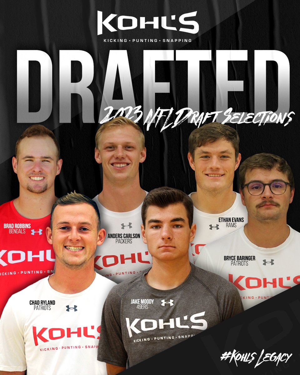 All. Six. #NFLDraft Kohl's athletes make up every kicker and punter taken in the 2023 NFL Draft. The #KohlsLegacy is real. ➡️ Their Story: kohlskicking.com/blog/2023-kohl… #KohlsElite