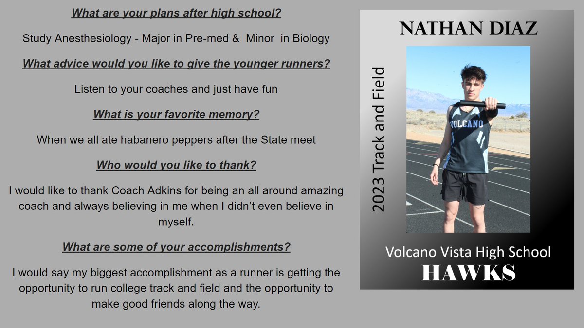 Senior Shout Out: Nathan Diaz 🦅

#HAWKNATION  We are extremely proud of you! Congratulations to you on all your success. 
#VVHSTF  🦅💪🏾💯