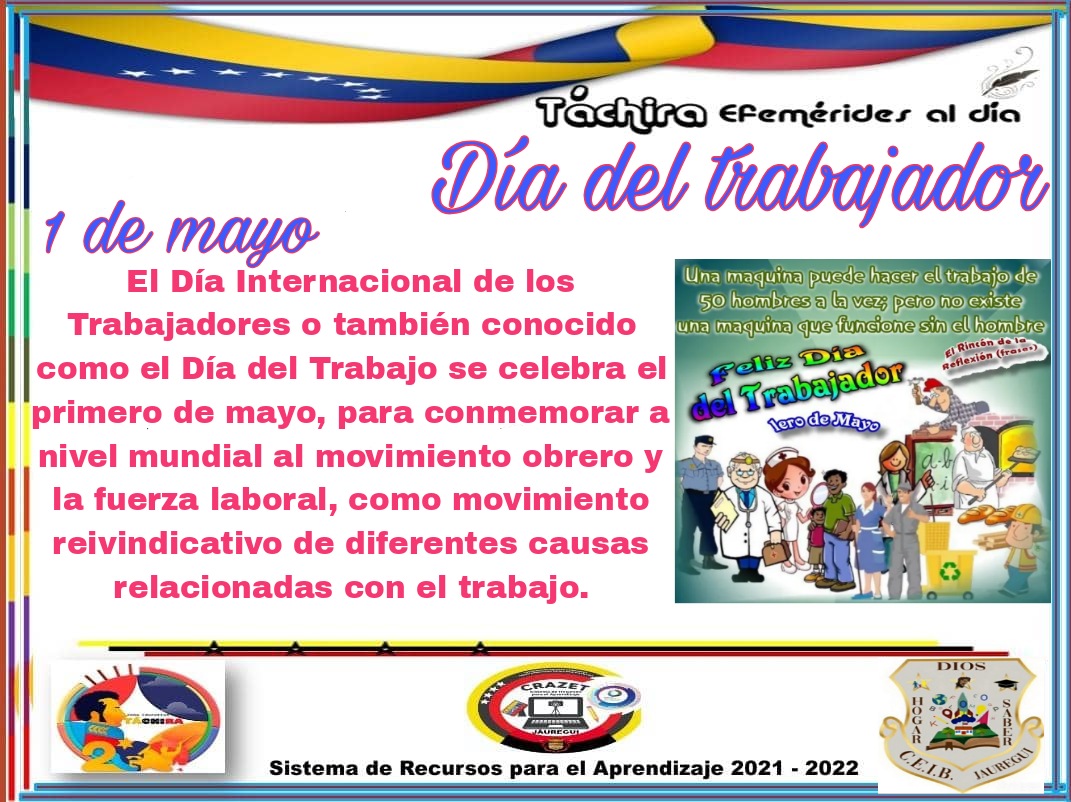 Feliz día del trabajador les desea el C.E.I.B.Jauregui, a los que con amor desempeñan un oficio o profesión #DiaDelTrabajador #1deMayo #Jauregui #Tachira 
<a href="/_LaAvanzadora/">Yelitze Santaella</a> <a href="/Berzabethg1/">Berzabethgandicaoficial</a> <a href="/CLIFPJauregui/">CLIFPMV Jáuregui</a> <a href="/CRAJAUREGUI2/">CRAJAUREGUI</a> <a href="/Crazet2011/">Crazet2011</a> @MPPEDUCACION <a href="/NicolasMaduro/">Nicolás Maduro</a> @ZonaEducTachira @