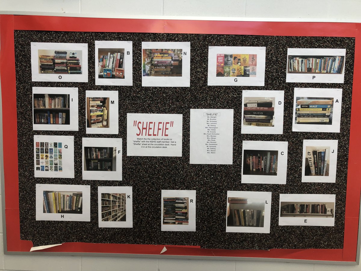 18 of our the NSHS staff took a "Shelfie". Stop in and see the display. Try to guess who belongs with the "Shelfie".