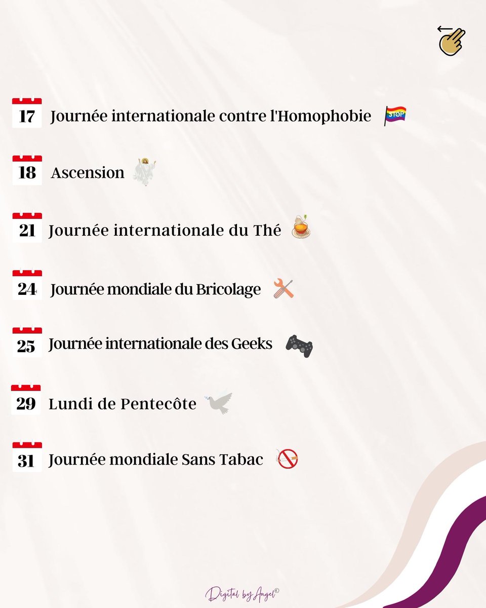 DigitalByAngel's tweet photo. 👋🏼HELLO #MAI ! 🌞 
Comme chaque 1er du mois, je vous sélectionne des dates et évènements pour vous inspirer à créer du contenu. 

Contacter @DigitalByAngel : 
💭 En Privé
📧 digitalbyangel@gmail.com
🌐 https://t.co/nuHzHZoJVu

#SaveTheDate #hellomay #mai2023
#1Mai #reseauxsociaux https://t.co/DrpSnsGLkf