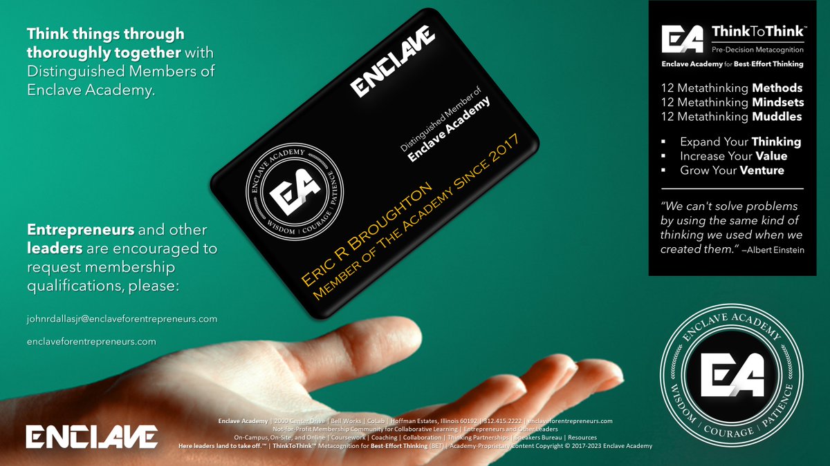 JohnRDallasJr's tweet image. Each week's #MondayMember posting says #ThinkYou™ (instead of only thank you) to a Distinguished Member of @EnclaveAcademy.

Eric Broughton, CEO of @ok2charge, is the Academy's Entrepreneur of the Year 2018, a Founding Faculty Member, an Angel Investor Panelist, and a member of