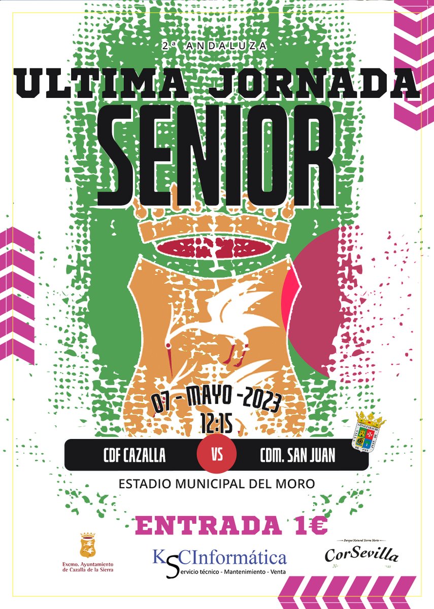 ÚLTIMA JORNADA DE LA TEMPORADA.
💚 🤍 💚 La permanencia pasa por QUE GANE EL CAZALLA🏆 🏆  Para ello nuestros jugadores necesitarán más que nunca TU APOYO incondicional durante la temporada.
¿Vas a faltar a la cita?
🕜  12:15
📆 Domingo 7
🆚 CMD. San Juán
🏆 PERMANENCIA
VAMOOOOS!