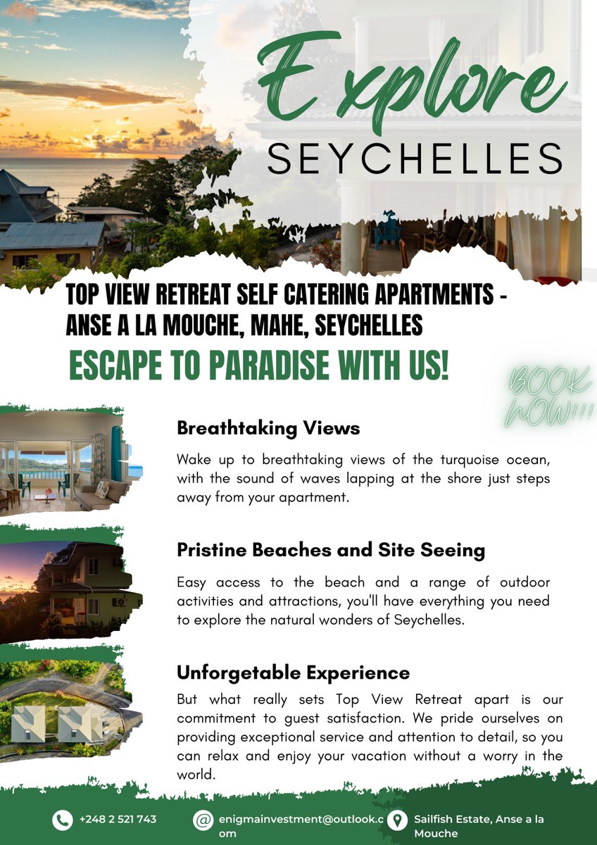 Top View Retreat Self-Catering Apartments at Anse a la Mouche, Mahe, Seychelles!

#bookingcom #superbrating - bit.ly/3IdM9md
#superhostairbnb #superhost #airbnb - bit.ly/3Xhoqpd 
#seyvillas - bit.ly/3RLU79a
#vrbo #vrbohost - bit.ly/3Yslms4