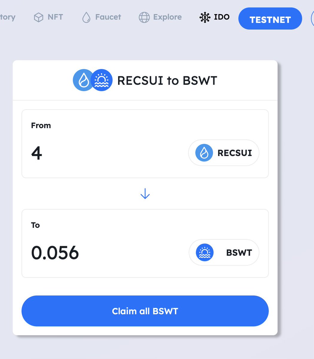 bayswap's tweet image. For participants who joined our Testnet IDO wave 1,
burn your Testnet recSUI to claim Testnet BSWT at:

 app.bayswap.io/claim-bswt

We'll start Testnet IDO wave 2 tomorrow. This wave allows you to buy recSUI by Testnet USDT via Metamask and Trust Wallet. See you there!

#ido #claim…