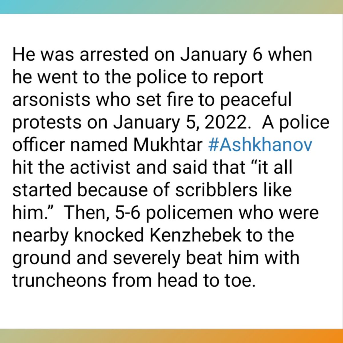 JomartAbdigapar's tweet photo. 3/5
The authorities accuse him of allegedly inciting protesters to use violence against law enforcement officers and disobey police officers and to riot.
@HRHFoundation
@maitepagaza
@peter_jahr
#ProtestJanuary2022 https://t.co/lMn2Dc0pSV