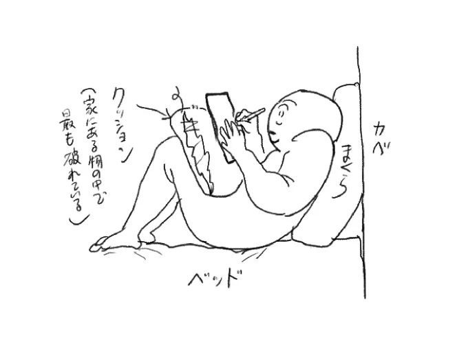 この姿勢で絵を描くのは二度としないでおこうと思った(肩・背中・臀部をグーで殴られているような痛みに襲われています)(とくにおしり) 