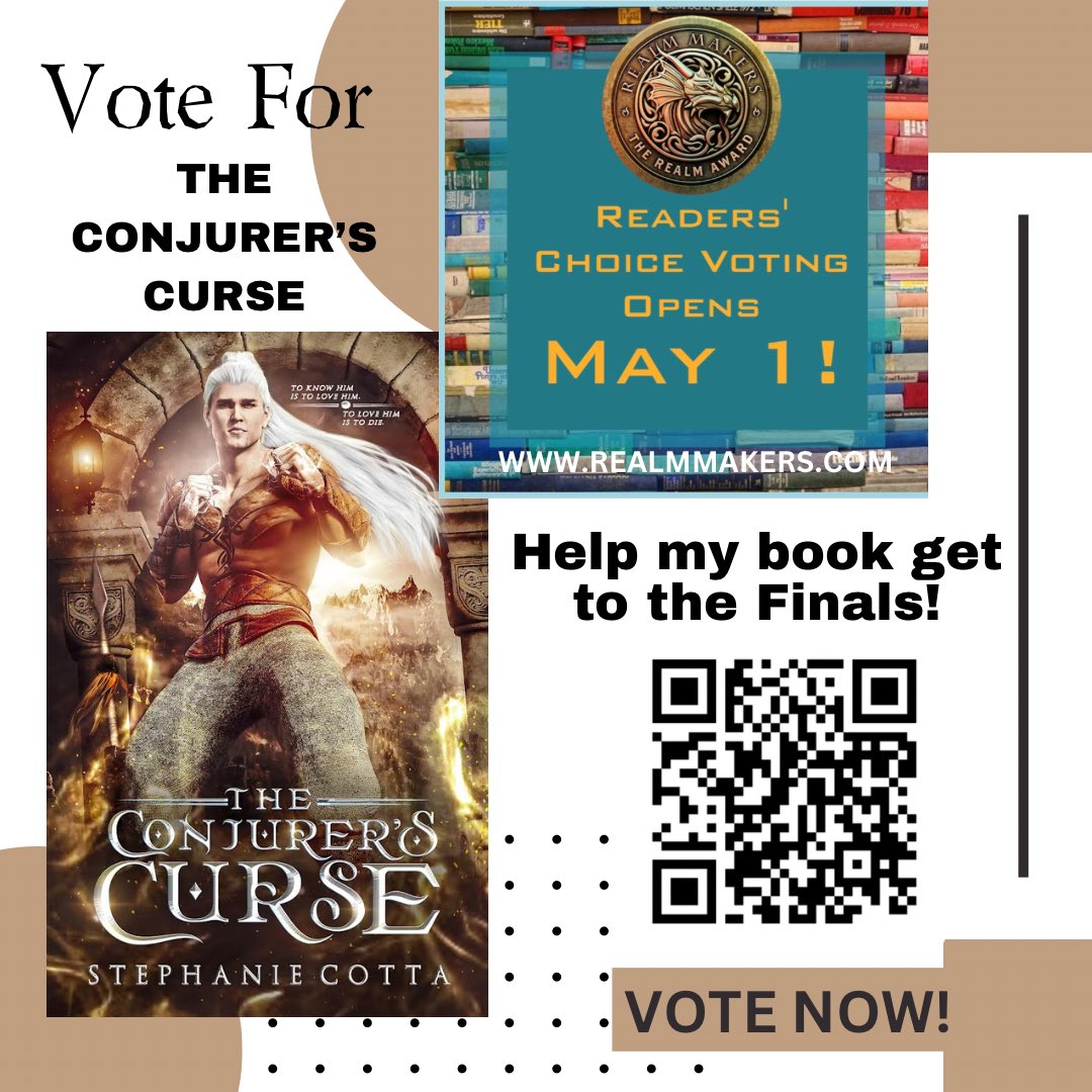 Voting for Realm Makers Readers’ Choice Awards has officially started! Help me get THE CONJURER’S CURSE to the final round by casting your vote! Scan the QR code or use the link below. Thank you so much!!😊

Voting form:👇
form.asana.com/?k=CFJC0yYr4k9…

#readerschoiceawards #readers