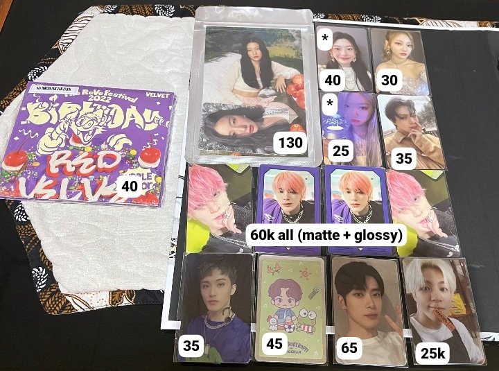 wts lfb

digipack only birthday
seulgi 4x6 photoset 
ningning princess digipack savage
ningning ls
seeun so bad anting
jeno chilling cafe
jeno mcg matte glossy
mark pob mecima
sungchan stc sanrio a ver
jaehyun selca

❌ pack 1k
📍 cilegon