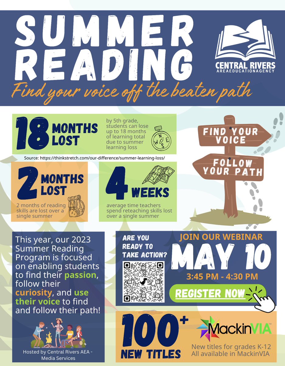 <a href="/CentralRivers/">Central Rivers AEA</a> educators - Learn how you can use <a href="/MackinVIA/">MackinVIA</a> to support summer reading for students. Join us via Zoom on May 10th @ 3:45pm CST. 
Register here!  bit.ly/44jPR6M