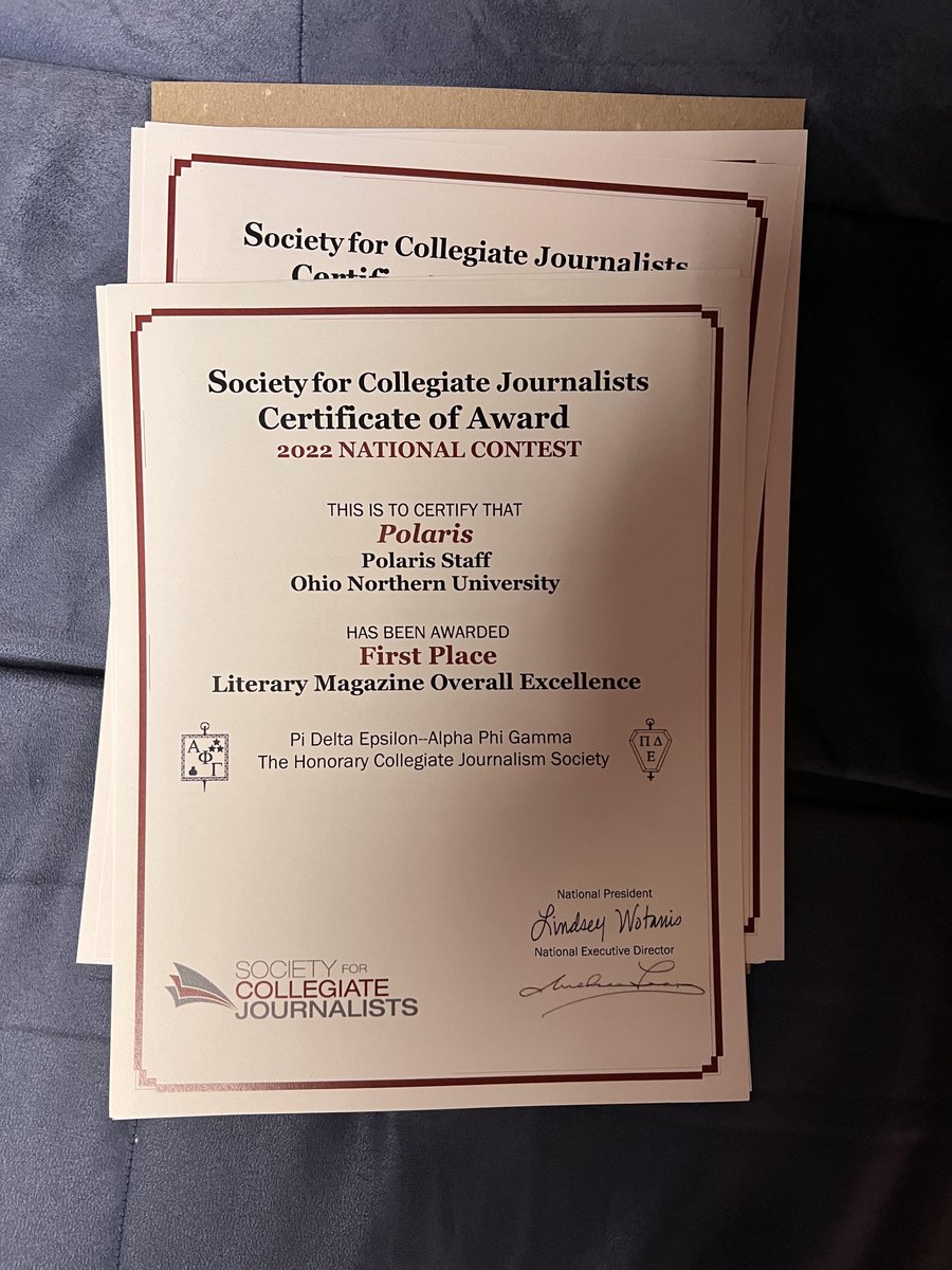 The incredible students at @ONUWriting <a href="/onupolaris/">Polaris Magazine</a> did it again! Polaris has placed in the top three undergrad lit. mags in the country for 5 of the last 6 years. I'm so proud of them!