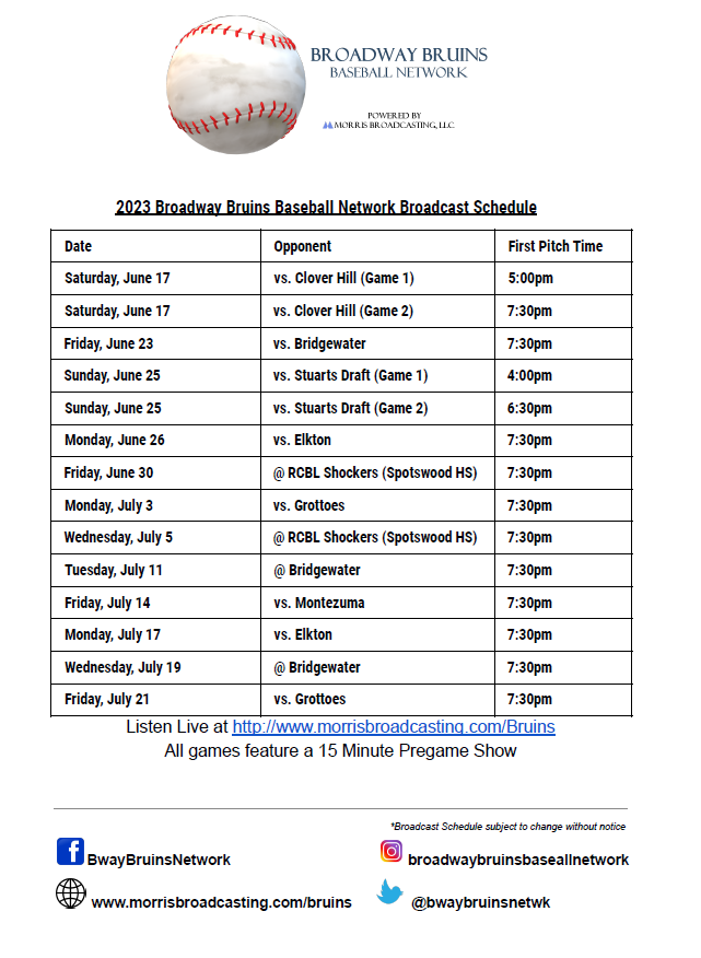 We are happy to be returning for the 2023 <a href="/BroadwayBruins/">Broadway Bruins</a> season!
We are please to present out 2023 Broadway Bruins Broadcast Schedule!