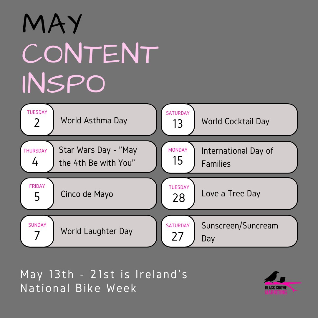 New Month = Content Inspo

May the content be with you! ⚔️

Contact us today to see how we can help you build your presence online.

#ContentCreator #ContentIdeas #SocialMediaAgency #socialmediaforbusiness #SocialMediaManagement #SocialMediaManager