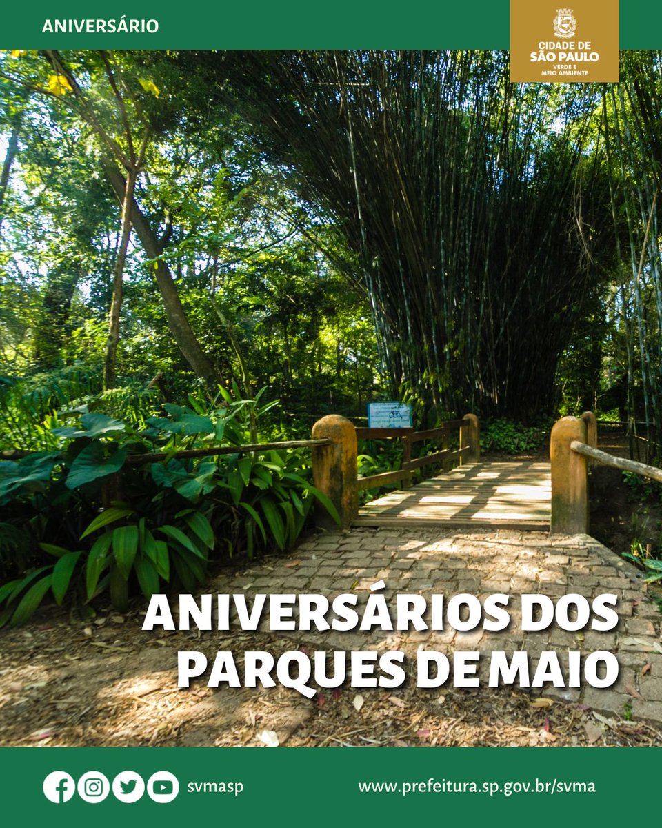 svmasp's tweet photo. Hoje é o primeiro dia de maio!
Confira então os nossos parques que fazem aniversário nesse mês, ao todo serão cinco espaços que unem a biodiversidade com as áreas urbanas. Aproveite o feriado, chame seus amigos e familiares e venha conhecê-los!
#svma #parquessp #meioambiente https://t.co/CPuR3ZIh1R