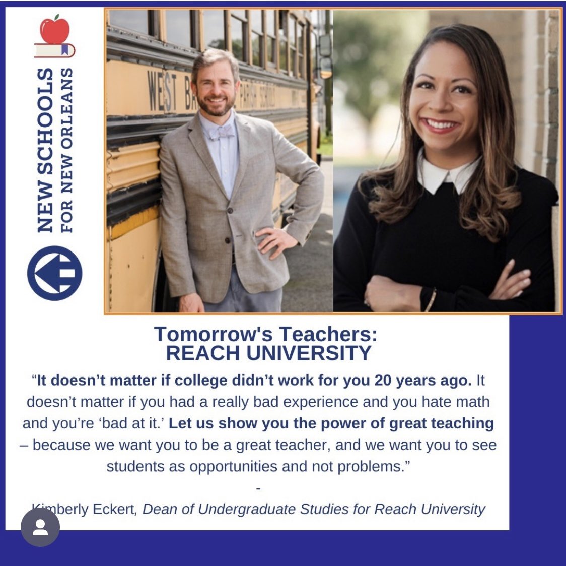 'If you want to fast, go alone. If you want to go far, go together.' - Unknown Partnerships are at the core of @ReachUnive & at my core as a teacher. We're thrilled to partner w/ @NSNO_NOLA & their support pros. Our door is open. #allmeansall #equity #inclusion #growyourown