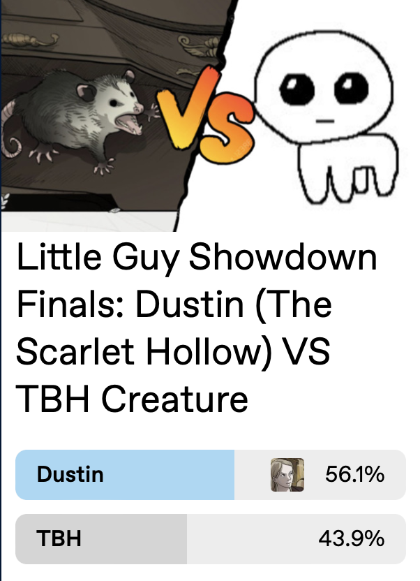 blacktabbygames's tweet image. unreal. wow. incredible. unbelievable.

dustin scarlet hollow is THE little guy champion on tumblr dot com. of all the little guys he is the littlest of everyone

can't believe the Fandom has come this far