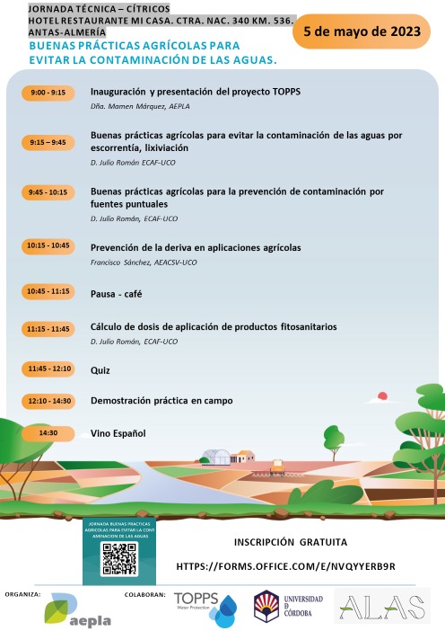 aepla_asoc's tweet photo. 📢 Este viernes 5 de mayo, a las 9:00h, te esperamos en la Jornada "Buenas prácticas agrícolas para evitar la contaminación de las aguas (Cítricos)", enmarcada en el proyecto #ProyectoTOPPS 💦

📌 Restaurante Mi Casa 
🗺 Antas (Almería) 
📝 https://t.co/Vyl4d6o59j https://t.co/7NMyWcS3GD