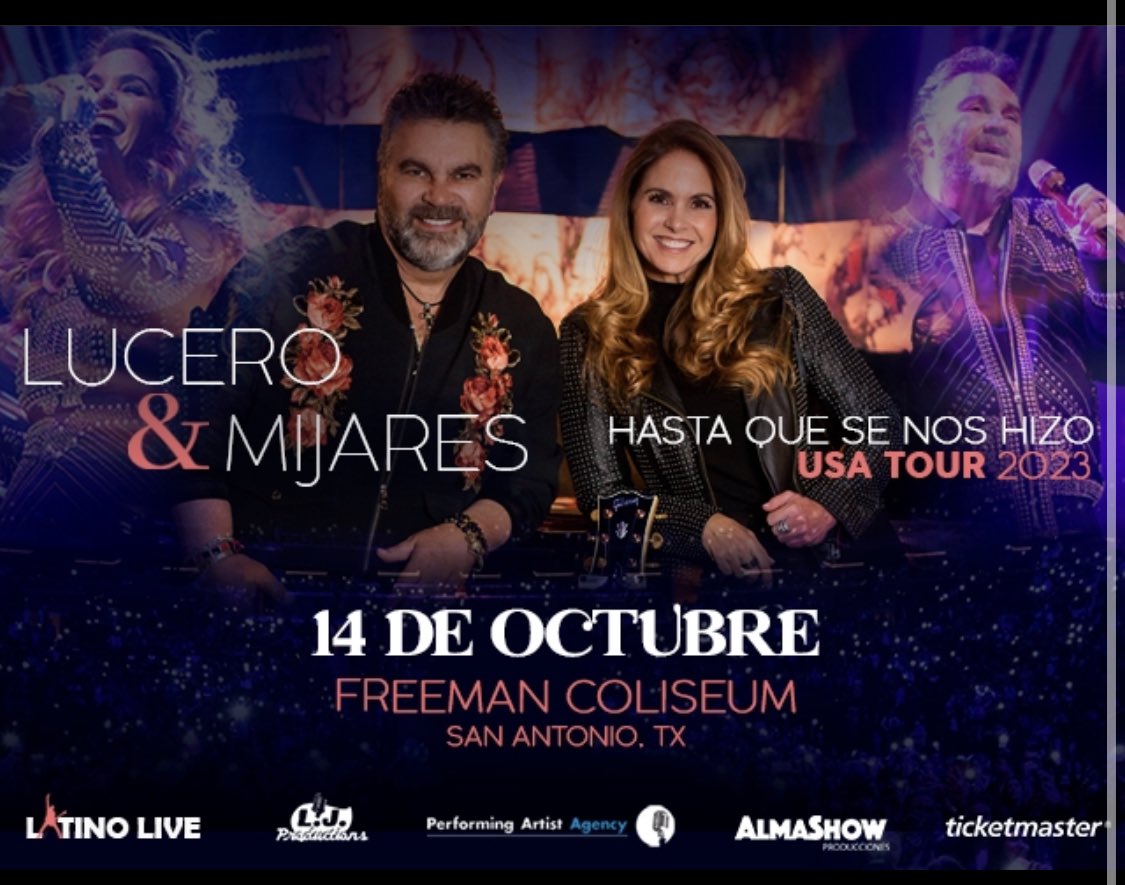 FreemanColiseum's tweet photo. CONCERT ANNOUNCEMENT 📣 
Lucero and Mijares are teaming up for the "Hasta que se nos hizo USA Tour" and performing live at the Freeman Coliseum on October 14th. 🎤🎸🎶 https://t.co/smJL1qUdHE