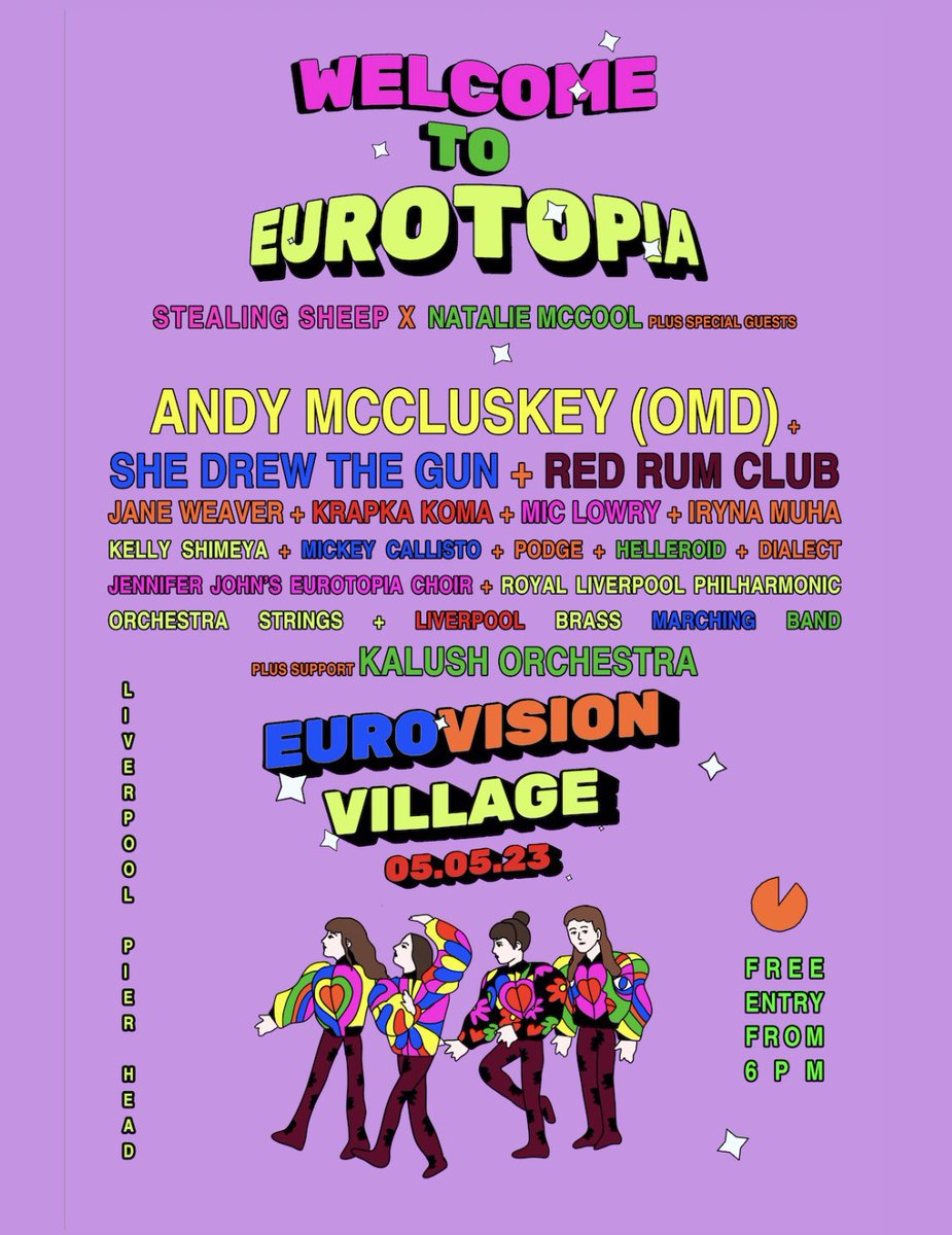 WELCOME TO EUROTOPIA ✨🌊 Francis will be appearing as a special guest at the Pier Head on 5th May 💥 @stealingsheep and @nataliemccool will lead a great show in partnership with @eurovision 🇪🇺 FREE ENTRY and a great chance to see amazing Liverpudlian and Ukrainian artists 🇺🇦