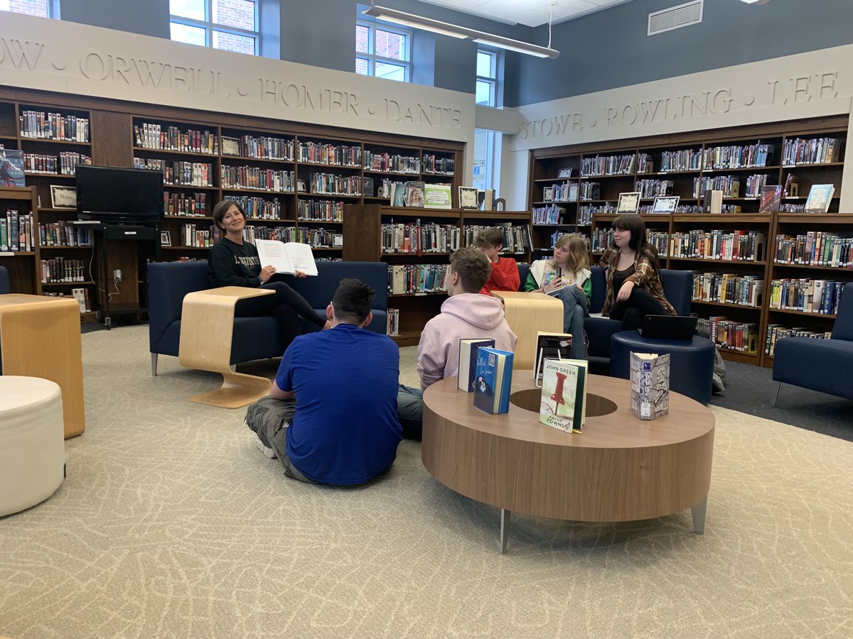 wolskilibrary's tweet photo. Who says HS students don't like a good picture book!!  Thanks Mrs. Barone @BaroneMissy for reading The Book with No Pictures 5th period! https://t.co/xSZI3v7XQe