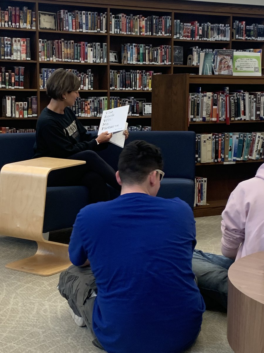 wolskilibrary's tweet photo. Who says HS students don't like a good picture book!!  Thanks Mrs. Barone @BaroneMissy for reading The Book with No Pictures 5th period! https://t.co/xSZI3v7XQe