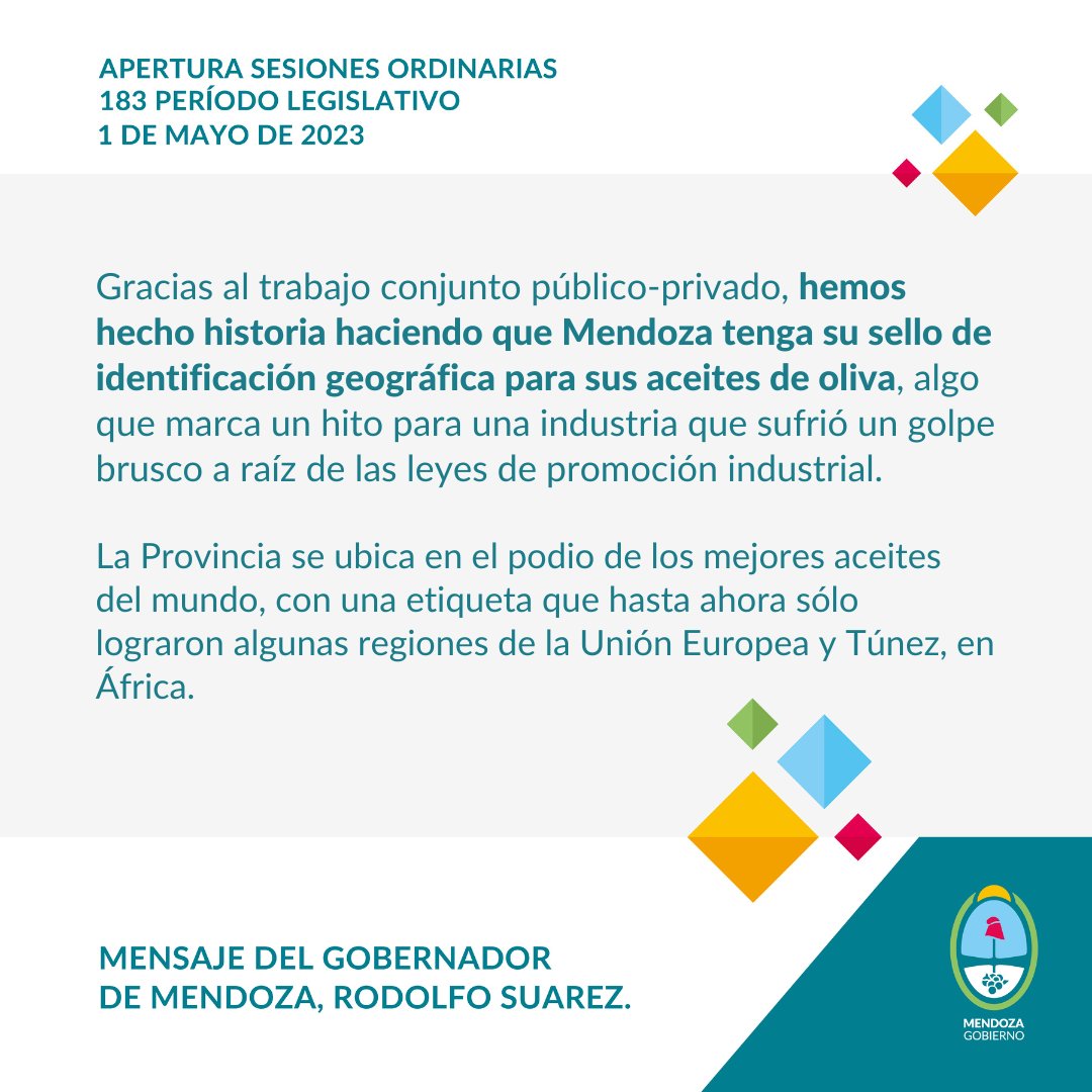 #GestiónAgrícola #Mendoza 
Logramos el sello de Identificación Geográfica (IG) para nuestro aceite de oliva   #AsambleaLegislativa2023