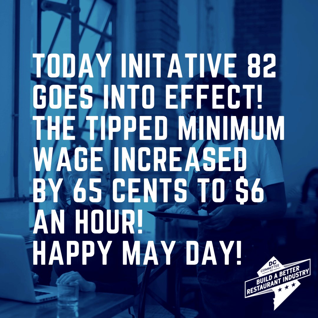 It's official! #Initiative82 is now in effect! Today tipped workers in DC are receiving their 1st of 2 pay raises in 2023, from $5.35 to $6.00  The next pay raise is scheduled for 7/1/2023 & will increase to $8.  
Read more in our press release:  betterrestaurantsdc.org/initiative-82-…
