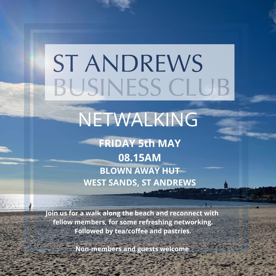 Join us this Friday for our monthly netwalk along West Sands beach.  A lovely way to start the morning, followed by refreshments at Dook Cafe.  To book, please go to: eventbrite.co.uk/e/st-andrews-b…

#netwalking #standrewsbiz