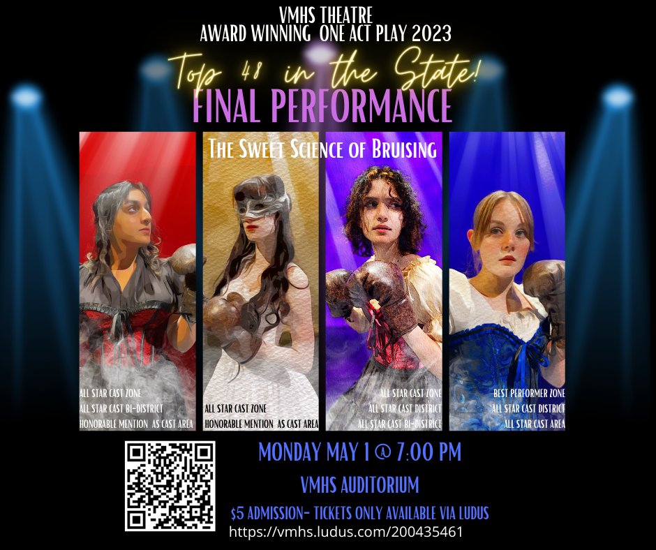 It's SENIOR NIGHT and our final performance! Come out &amp; recognize these outstanding performers &amp; techies. Admission: $5 suggested donation via ludus (no cash), but no one will be turned away! We'd love to see you there! #CCISDproud #VMHSPride #EaglesOnStage #InspireExcellence