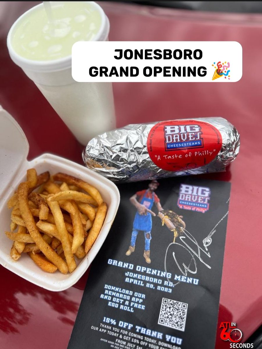 Congrats🎉 BIG DAVE’S CHEESESTEAK On your Jonesboro location.
Atl In 60 Seconds was In the building! ☝️ We had another Event to attend earlier, our Director got there just in time before closing. 
#BigDavesCheeseSteaks #cheesesteak #cheese #real #steak #roll #davesdoesitthebest