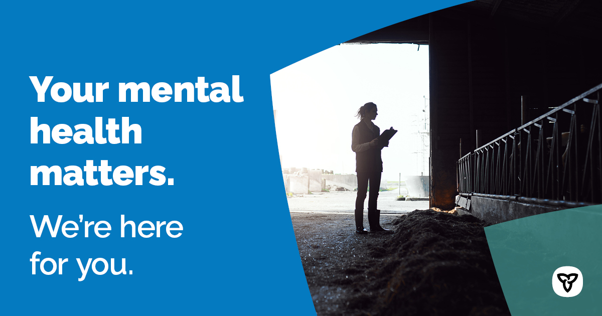 The Farmer Wellness Initiative is providing mental health resources to farmers and their families free of charge.

Call 1-866-267-6255 to access free counselling from a mental health professional who understand the challenges farmers and farm families face. #OntAg
