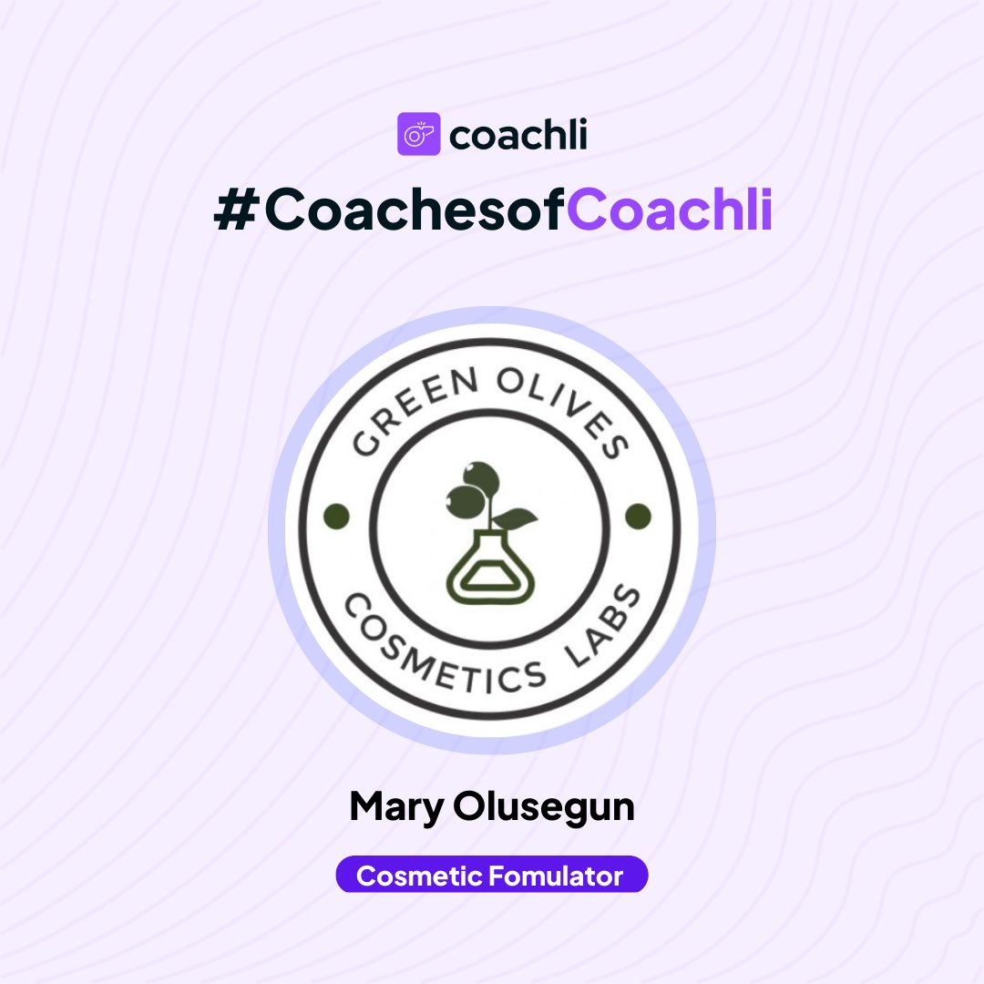 useCoachli's tweet photo. This week's #CoachesofCoachli spotlight ✨ is Mary Olusegun (@greenolivescosmeticslabs)
👩🏽🔬 She helps cosmetic business owners simplify their processes from idea creation to successful 6-figure launches and scale-up. https://t.co/0OTXR94Vta