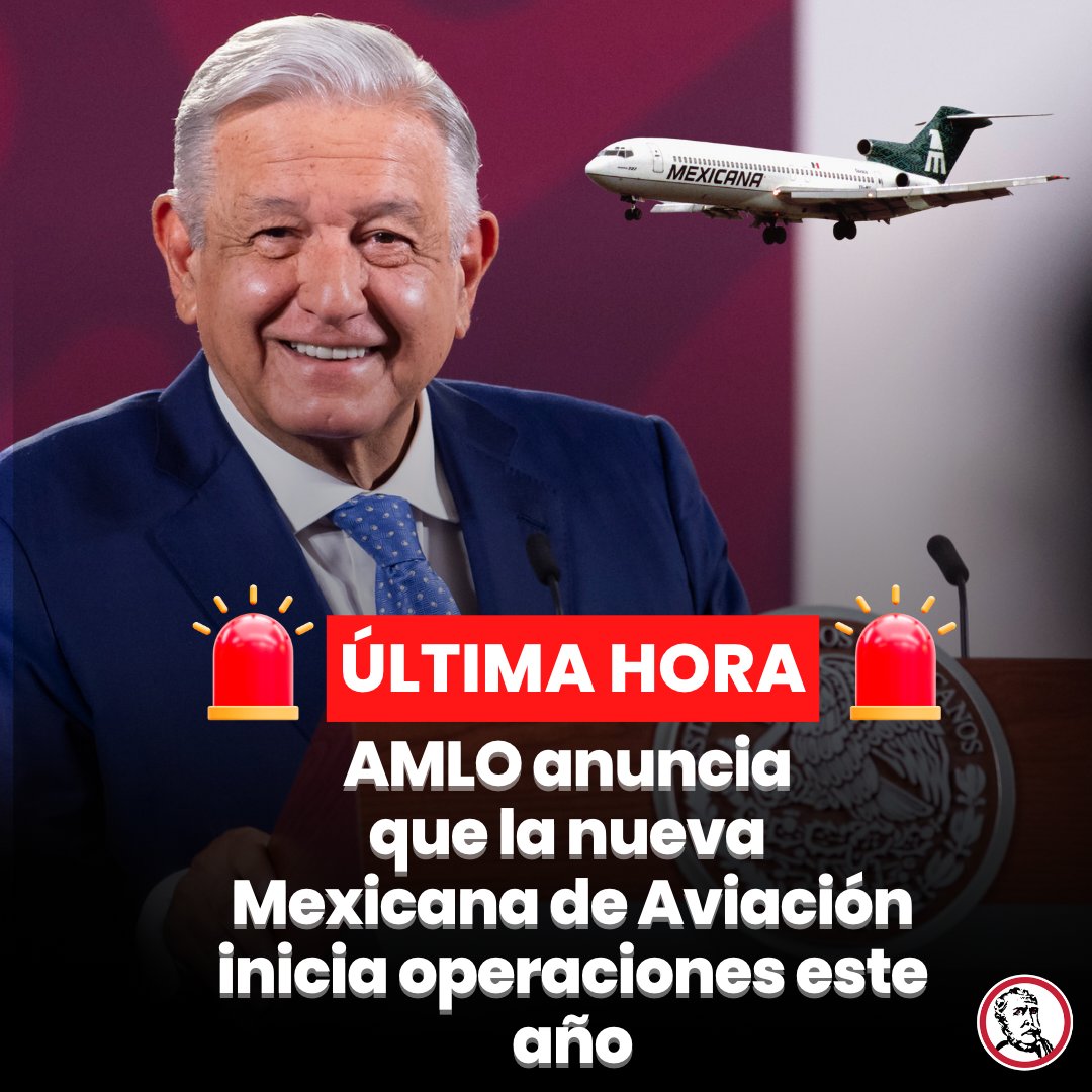 🚨#ÚLTIMAHORA El Presidente <a href="/lopezobrador_/">Andrés Manuel</a> anuncia que la nueva aerolínea Mexicana de Aviación ✈️ se pondrá en marcha este año, tras ser aprobada por el Congreso. 

AMLO dijo en su conferencia mañanera que ya se está en conversaciones con la empresa estadounidense Boeing para que
