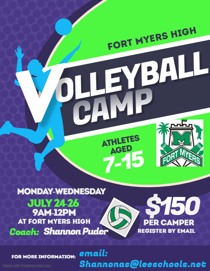 Fort Myers HS (@fortmyershs) on Twitter photo Join us for our annual youth summer volleyball camp! July 24-26 📷📷📷
email: Shannonas@leeschools.net to register or with any additional questions 💚 Join us for our annual youth summer volleyball camp! July 24-26 📷📷📷
email: Shannonas@leeschools.net to register or with any additional questions 💚
