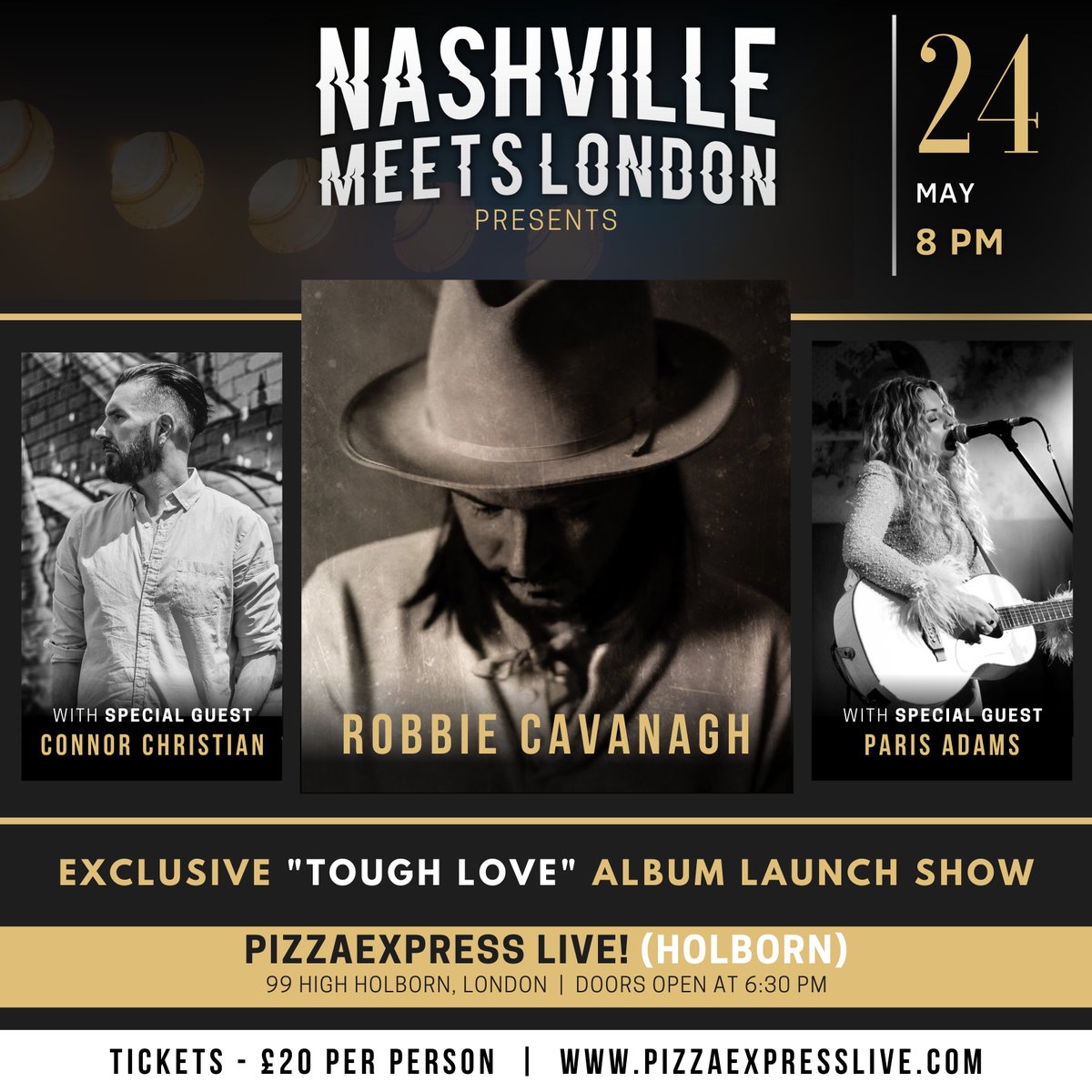 We are excited to announce that <a href="/ConnorChristian/">The Southern Gothic</a> and <a href="/ParisAdamsMusic/">Paris</a> will joining us May 24 at <a href="/pizzajazzclub/">PizzaExpress Live</a> before <a href="/robbiecavanagh/">Robbie Cavanagh</a> takes the stage to celebrate the release of his album, "Tough Love". Tickets on sale NOW at pizzaexpresslive.com!
#liveshow #country #newmusic