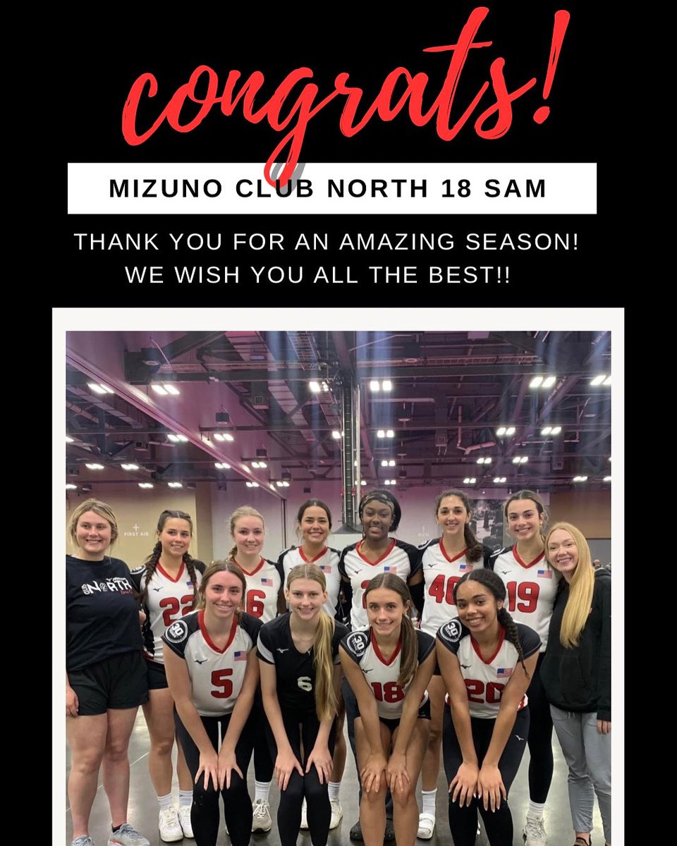 🎉CONGRATULATIONS to our Mizuno 18 Sam team for their 5th place finish at Nationals in USA division!!  Thank you all for all of your hard work, time and dedication! We wish you all the best!!  ❤️🏐🖤