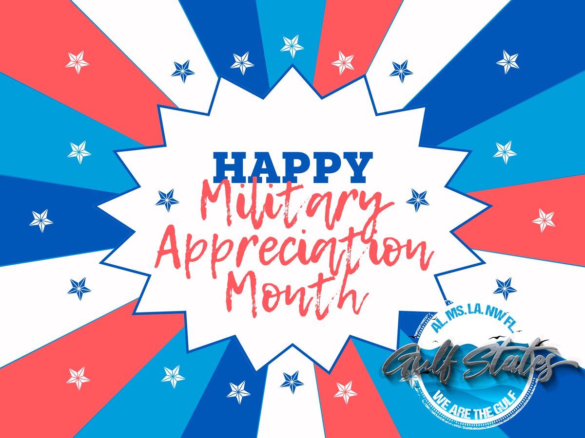 WeAreTheGulf's tweet photo. Happy Military Appreciation Month from our entire Gulf States fam to all of our Active Duty, Reservist and Veterans! We appreciate all that you do!

#wearethegulf #lifeatatt https://t.co/wYBv0kyFS6