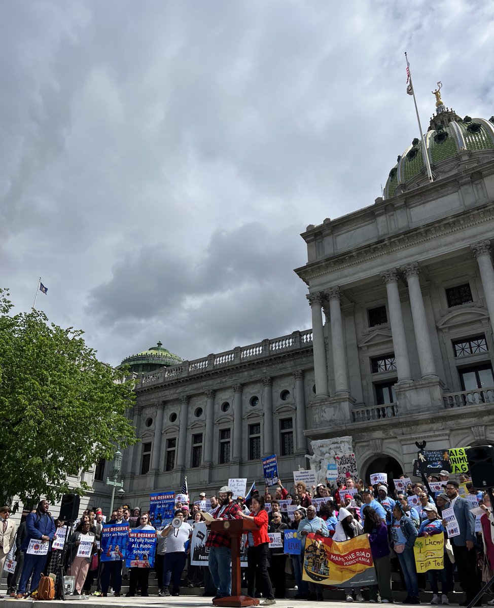 Today on International Worker’s Day, Pennsylvanians from across the commonwealth traveled to Harrisburg to amplify the importance of investing in  our communities by raising the minimum wage, fairly funding our schools, fully funding the whole homes repair program and more.