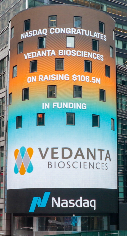 Thank you <a href="/Nasdaq/">Nasdaq</a> for giving <a href="/VedantaBio/">Vedanta Biosciences</a> the spotlight in Times Square!