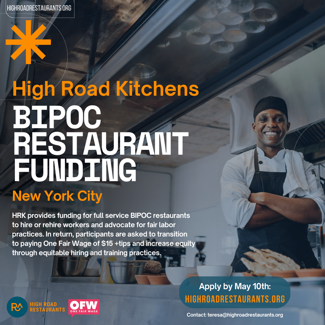 onefairwage's tweet photo. Introducing #HighRoadKitchens, launching in NYC!
Funding will be provided to BIPOC restaurant owners to begin implementing the #OneFairWage pay model of $15 with #tipsontop.
Apply by May 10th! https://t.co/GJ3UHWHeJK https://t.co/0oHdpDEPXV