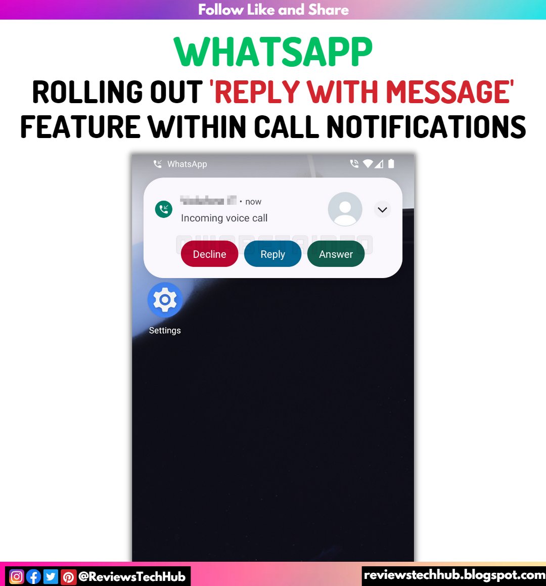 ReviewsTechHub's tweet photo. According to WABetaInfo, this feature will allow users to easily decline an incoming call and send a message to the caller at the same time...
#reviewstechhub
.
.
Tags:-
#technology #tech #techno #techtrends  #technews #update #techupdate #ios #android #markzukerberg https://t.co/opIQS479z8