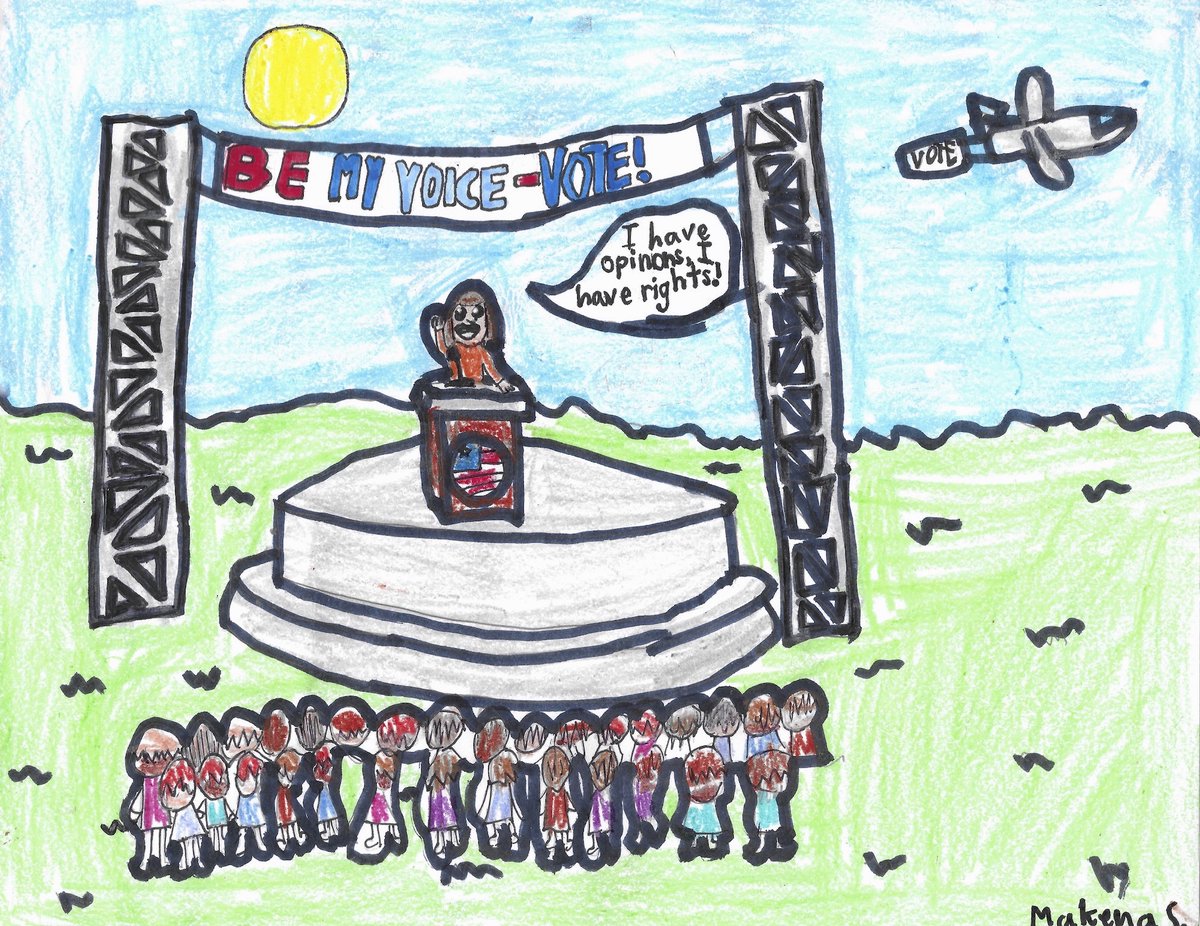 Your vote is your voice in the May local elections!  Polls in Comal Area are open 3 more days: May 1, 2 &amp;6.  Find out what's on your ballot &amp; more: VOTE411.org and lwvcomal.org/voting (image by Makena S., First Place K-2nd grade, 2023 LWV Art Contest)