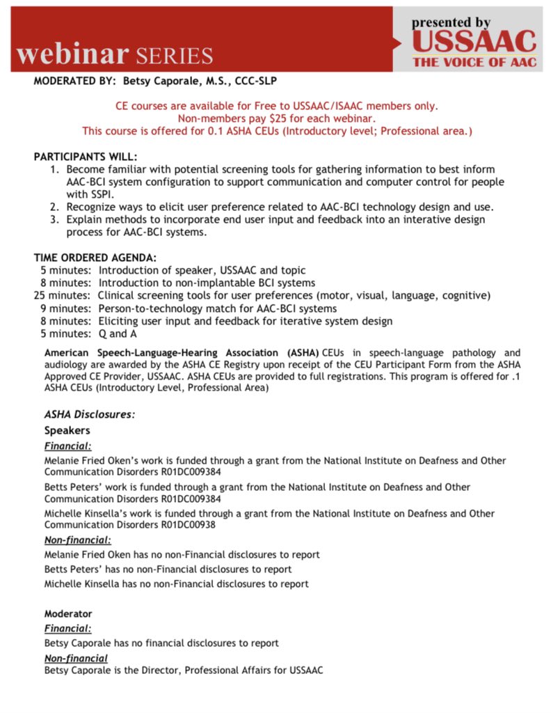 ISAAC_AAC's tweet image. Join us from 7 - 8 pm ET on May 10th for a @USSAAC webinar on “Clinical Considerations for Future Non-Impantable Brain-Computer Interface (BCI)”.

Read more about the event and register here: us06web.zoom.us/webinar/regist…
