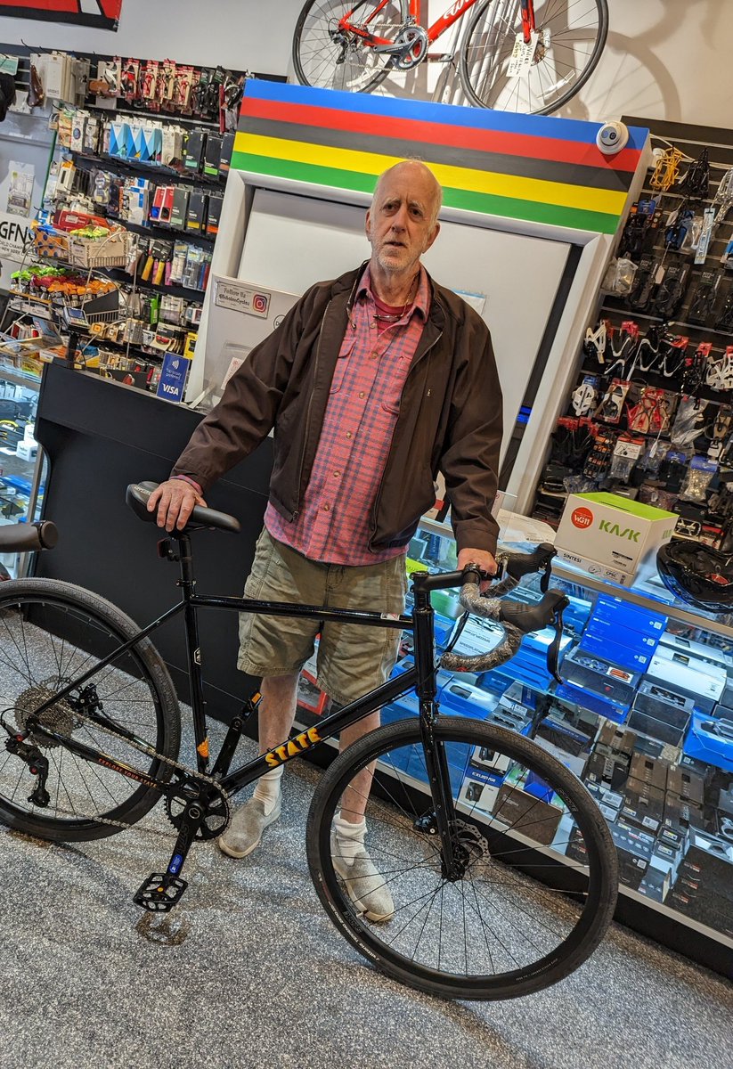 EchelonCyclesNY's tweet photo. Mike, Happy New Bike Day! He rode off with his new rugged 4130 All Road Black Canyon Gravel Bike, w/ Chromoly Steel Frame, 1x11 Speed, & Drop Bars. This is State's best selling line. Check out State Bikes at our shop. Have fun with your new ride Mike! #statebike #newbikeday https://t.co/VfAjk3GVkG