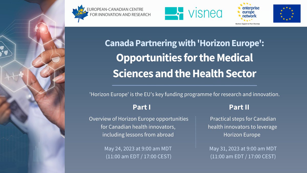 🏥 Attention Canadian heath innovators!

Attend this 2-part webinar series to discover how you can benefit from #HorizonEurope, the EU’s key funding program for research &amp; innovation. 

us02web.zoom.us/webinar/regist……
